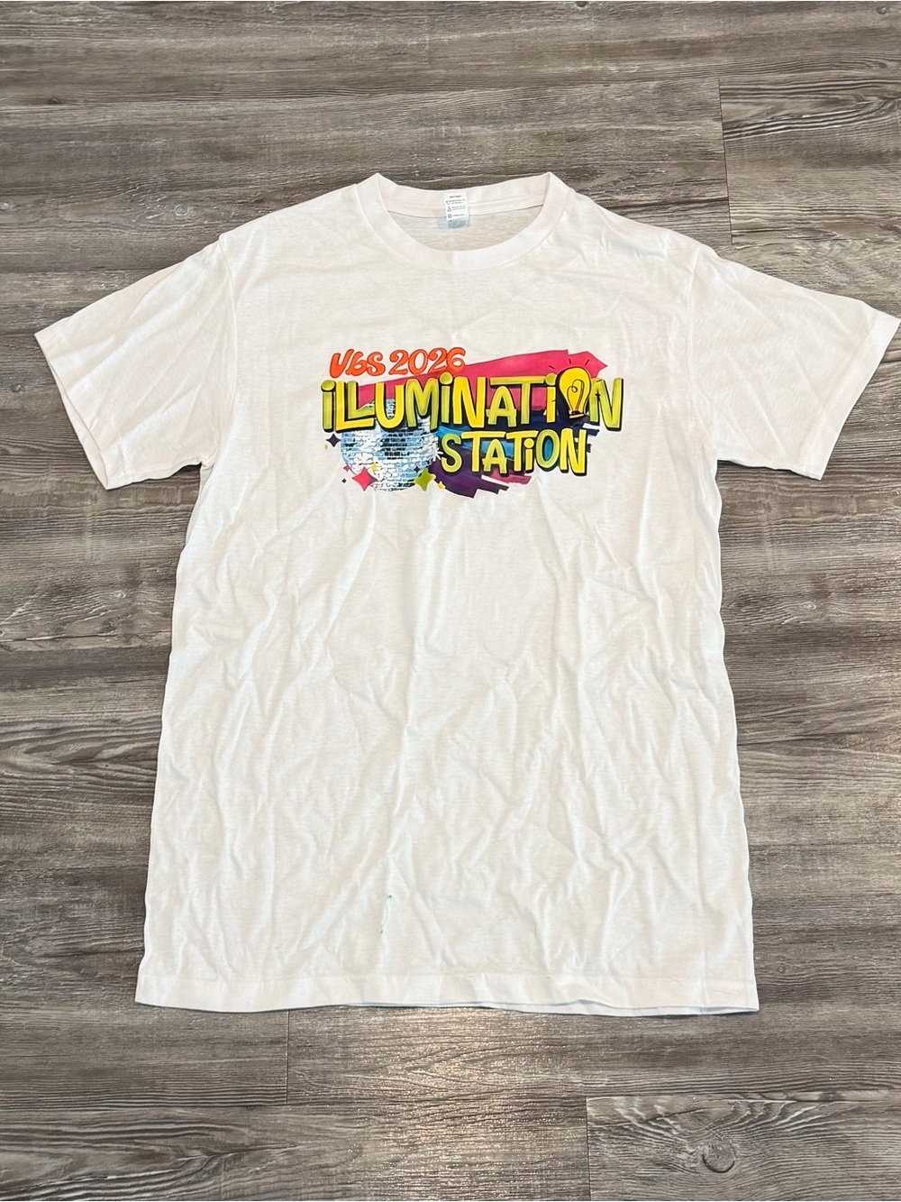 PodUSA Illumination Station VBS 2026 White Graphic Tee Women’s size Medium